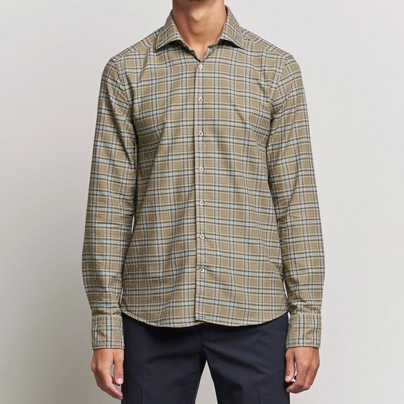 Stenstroms Slimline Cut Away Washed Checked Shirt Green Plaid Size XL - Picture 1 of 12